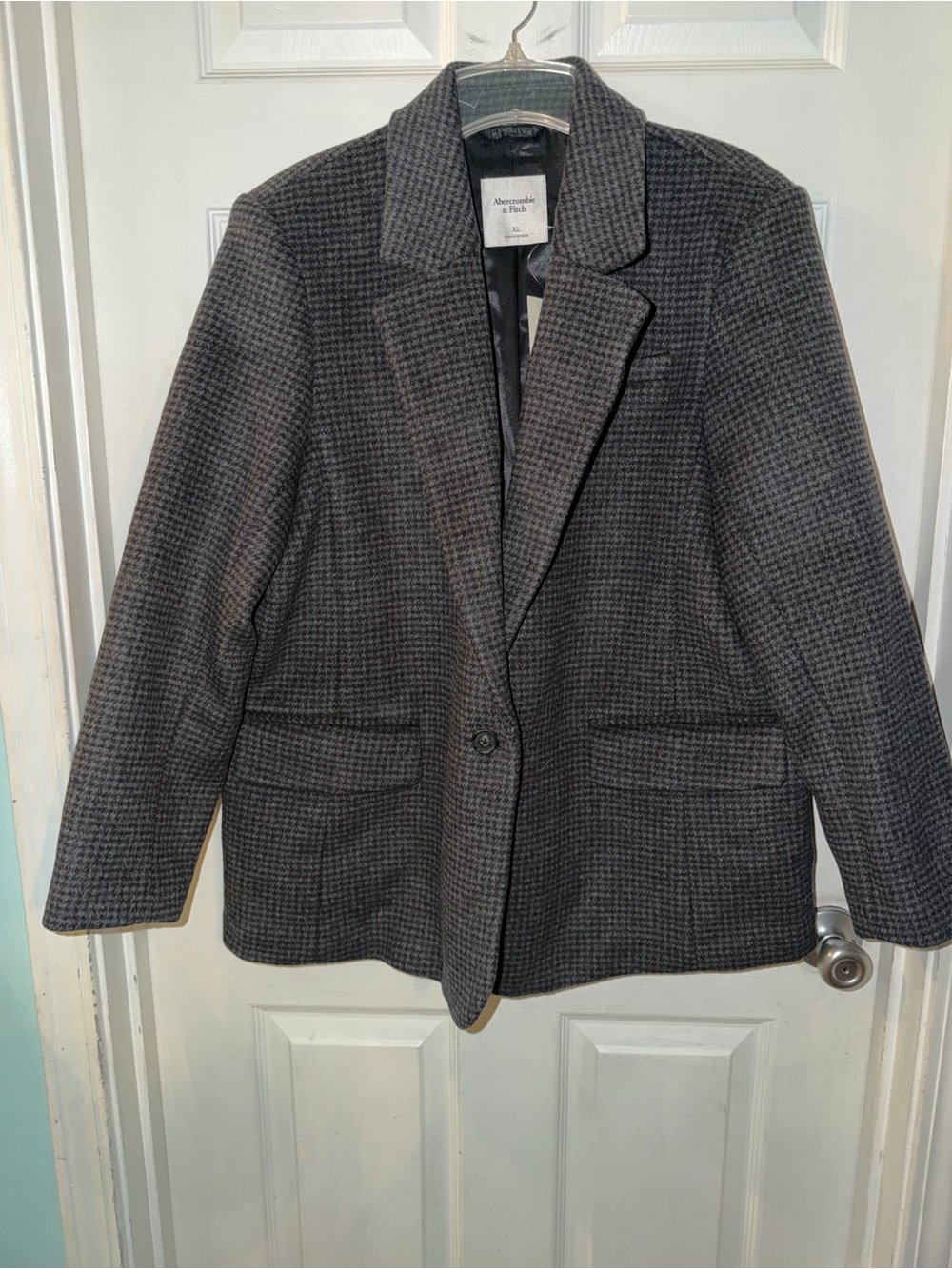 Abercrombie & Fitch Gray Houndstooth Single-Button Blazer Women's size XL